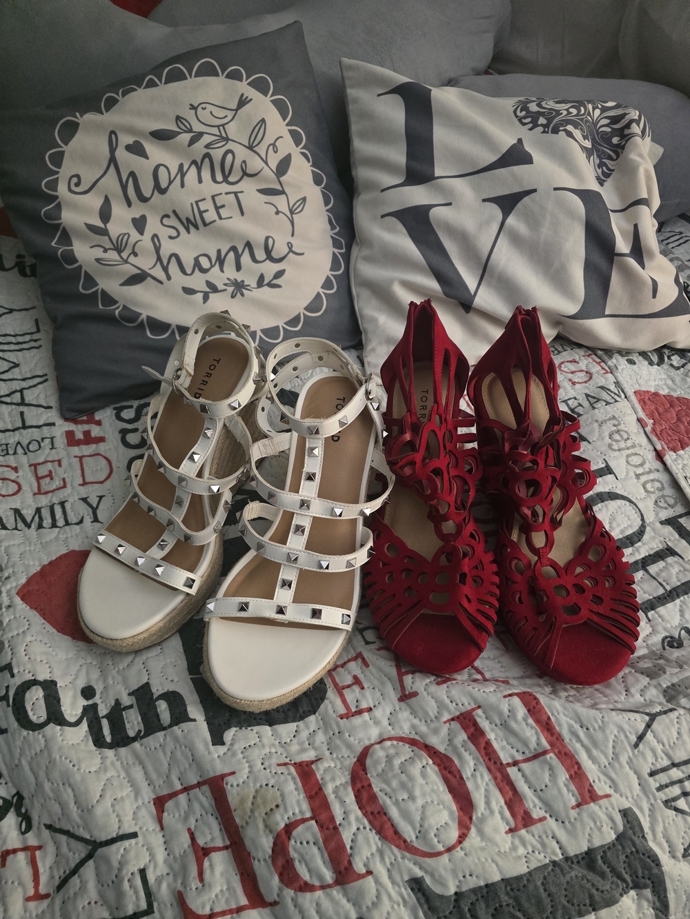 Bnnw torrid Red Laser-Cut Heels & White Studded Gladiator Sandals